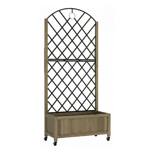 Outsunny Raised Garden Bed with Metal Trellis, a wooden planter box on wheels with a tall diamond trellis