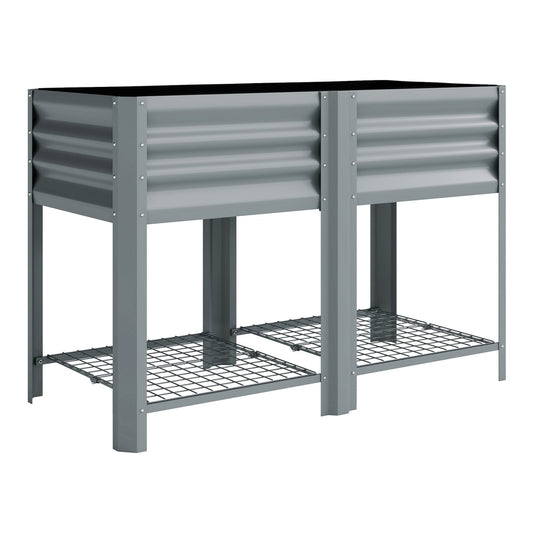 Outsunny Raised Garden Bed with storage shelf steel elevated planter box with legs for outdoor vegetables flowers