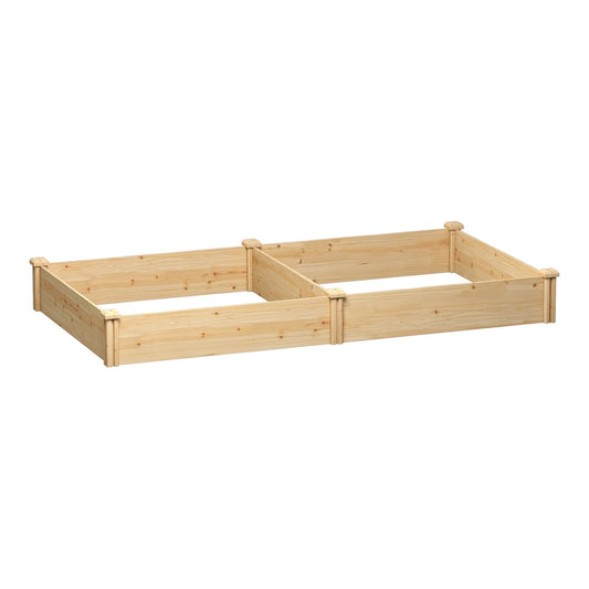 Outsunny Raised Garden Bed, a rectangular wooden planter box with a central divider