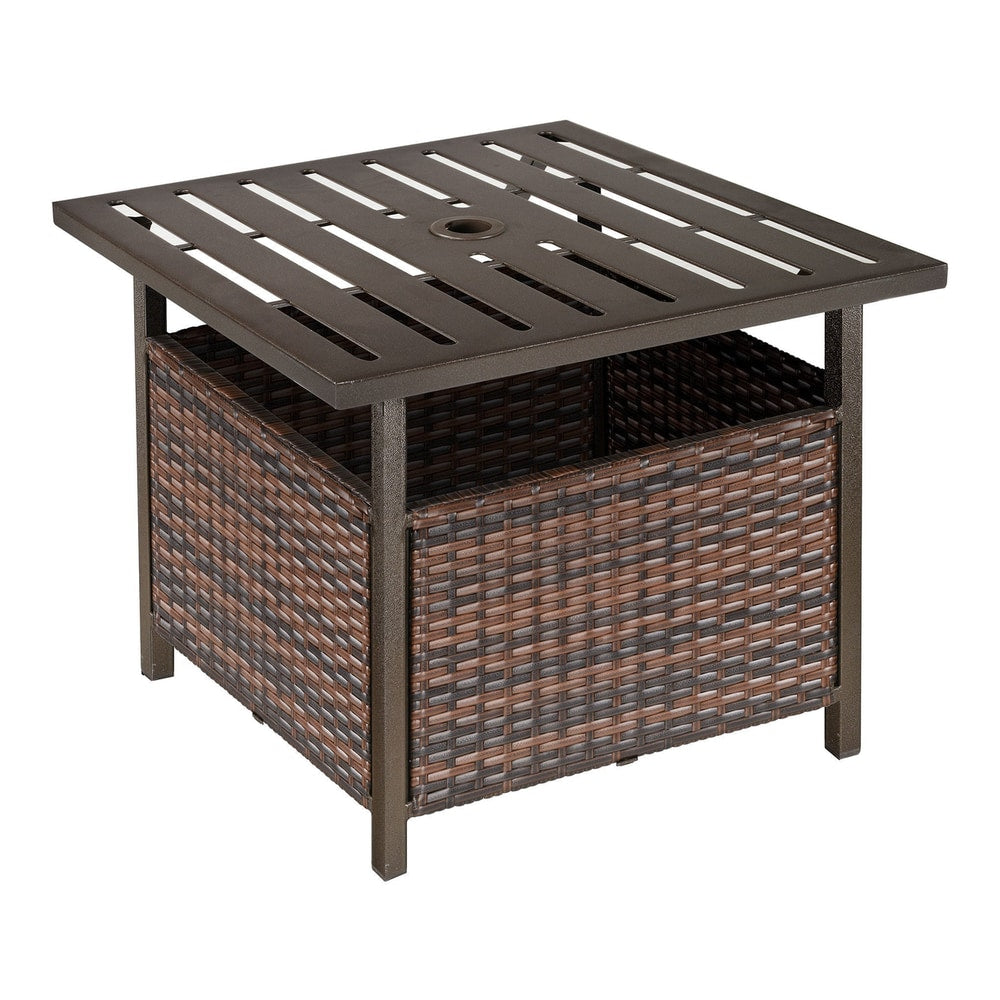 Outsunny Rattan Garden Coffee Table with a slatted top and woven storage underneath