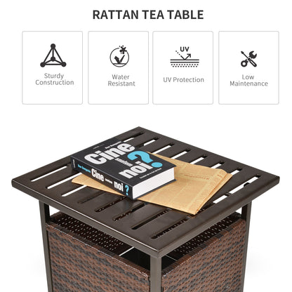 Close-up of the rattan garden coffee table top showing construction details