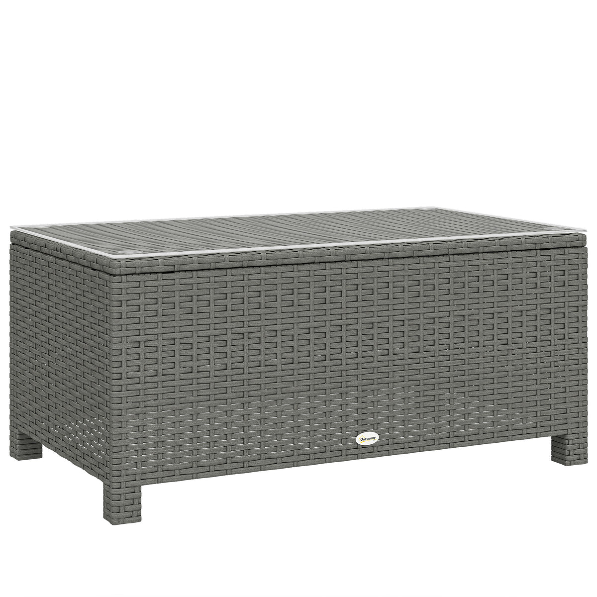 Outsunny Rattan Garden Coffee Table with Glass Top in Light Grey