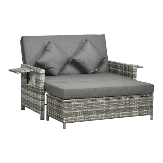 Outsunny Rattan Garden Daybed in Mixed Grey