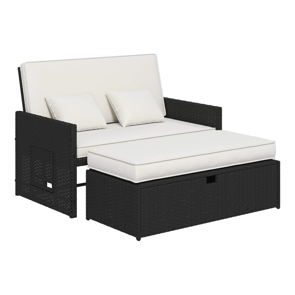 Outsunny Rattan Garden Daybed in Cream White