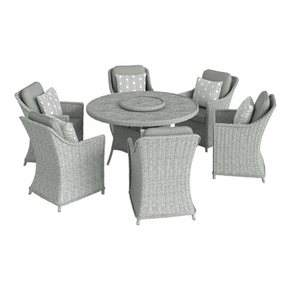 Outsunny Rattan Garden Dining Set with Lazy Susan, a round table with six chairs, all in grey rattan effect
