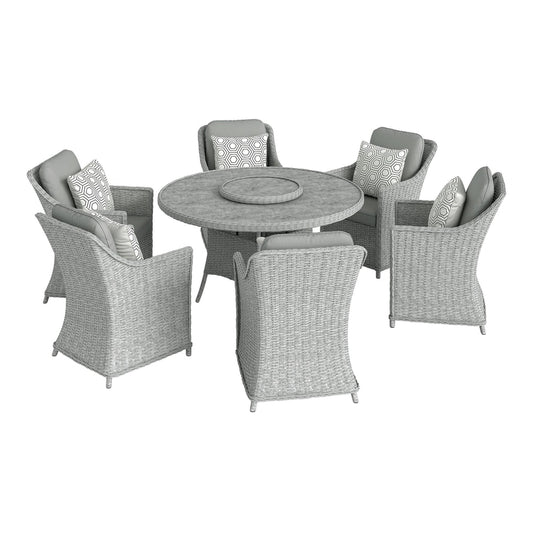 Outsunny Rattan Garden Dining Set with Lazy Susan, a round table with six chairs, all in grey rattan effect