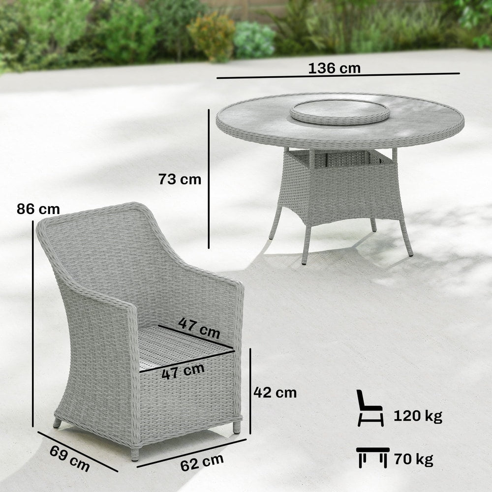 Dimensions of the rattan garden dining set chairs and table