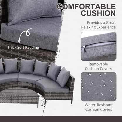 Close up of the grey cushions showing removable water-resistant covers