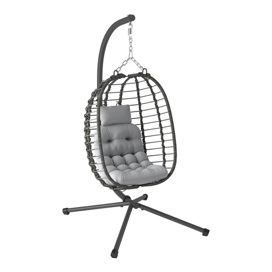 Outsunny Rattan Hanging Egg Chair in Light Grey