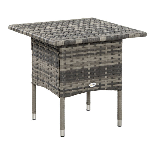 Outsunny Rattan Side Table with mixed grey woven finish and four silver legs