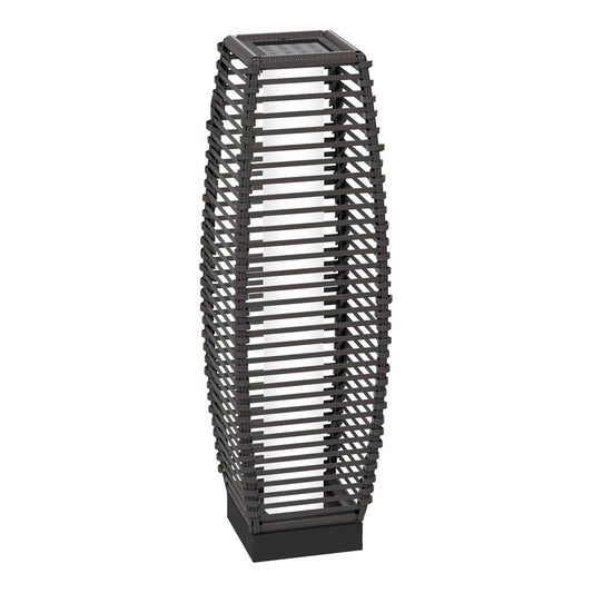 Outsunny Rattan Solar Floor Lamp, a tall grey outdoor lantern with a woven rattan effect and a solar panel on top