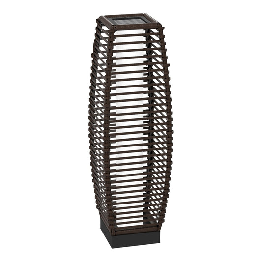 Outsunny Rattan Solar Floor Lamp, a tall brown woven lantern with a solar panel on top
