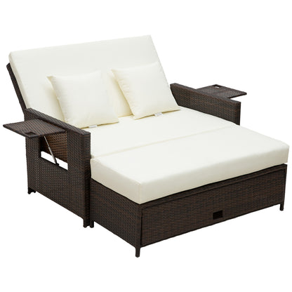 Outsunny Rattan Sun Lounger 2 Seater Day Bed in Brown