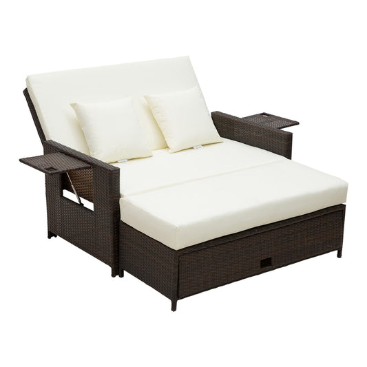 Outsunny Rattan Sun Lounger 2 Seater Day Bed in Brown