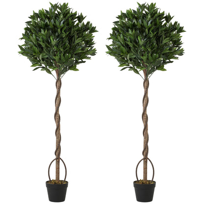 Outsunny Realistic Lush Topiary Ball Tree, a pair of artificial bay laurel trees in black pots