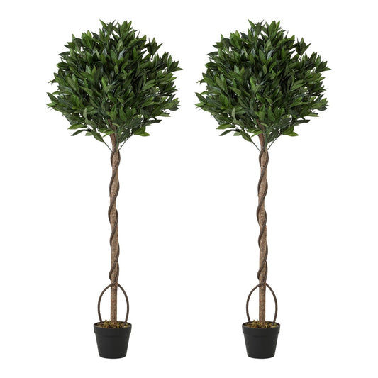 Outsunny Realistic Lush Topiary Ball Tree, a pair of artificial bay laurel trees in black pots