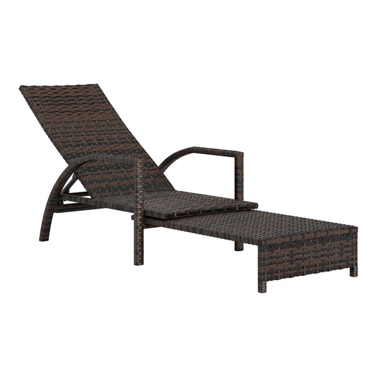 Outsunny Reclining Rattan Lounger in Brown