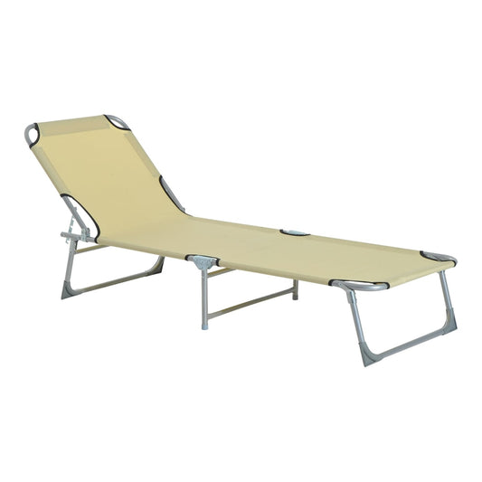 Outsunny Reclining Sun Lounger Chair in beige fabric with a metal frame
