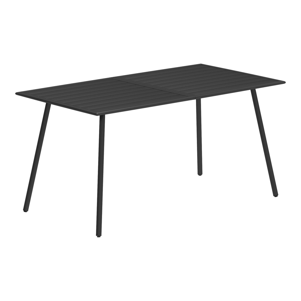 Outsunny Rectangle Garden Table with Slat Top, a black metal table with four legs