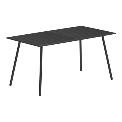 Outsunny Rectangle Garden Table with Slat Top, a black metal table with four legs