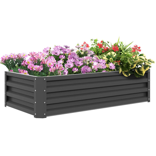 Outsunny Rectangle Raised Garden Bed Box filled with colourful flowers and plants