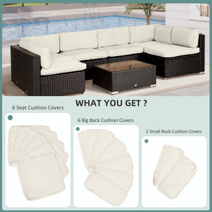 These cream coloured replacement cushion covers are shown laid out for a garden sofa set