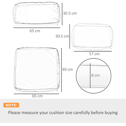 Diagram showing the dimensions of the cushion covers for a garden sofa set
