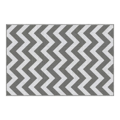 Outsunny Outdoor Rug with a grey and white chevron pattern viewed from directly above
