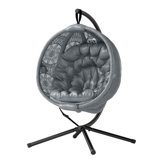 Outsunny Round Egg Basket Chair with a charcoal grey woven egg-shaped seat and a black metal stand