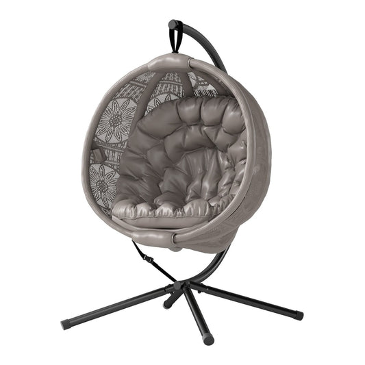 Outsunny Round Egg Basket Chair with a grey cushion and black metal stand