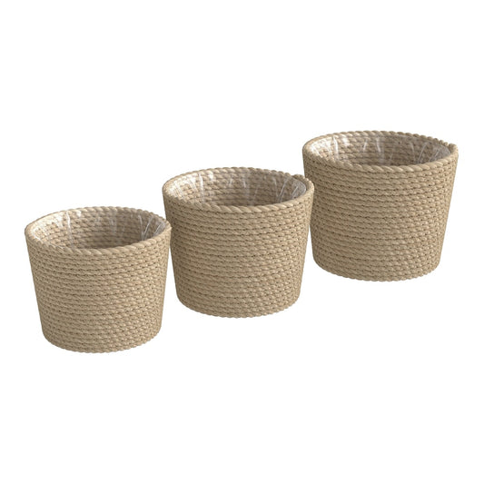 Outsunny Seagrass Planters Set of 3 Plant Pots in natural woven seagrass with plastic lining