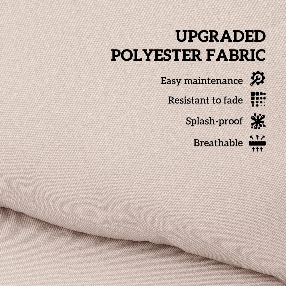 Close up of the beige polyester fabric of the garden seat and back cushions