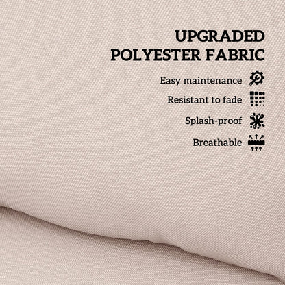 Close up of the beige polyester fabric of the garden seat and back cushions