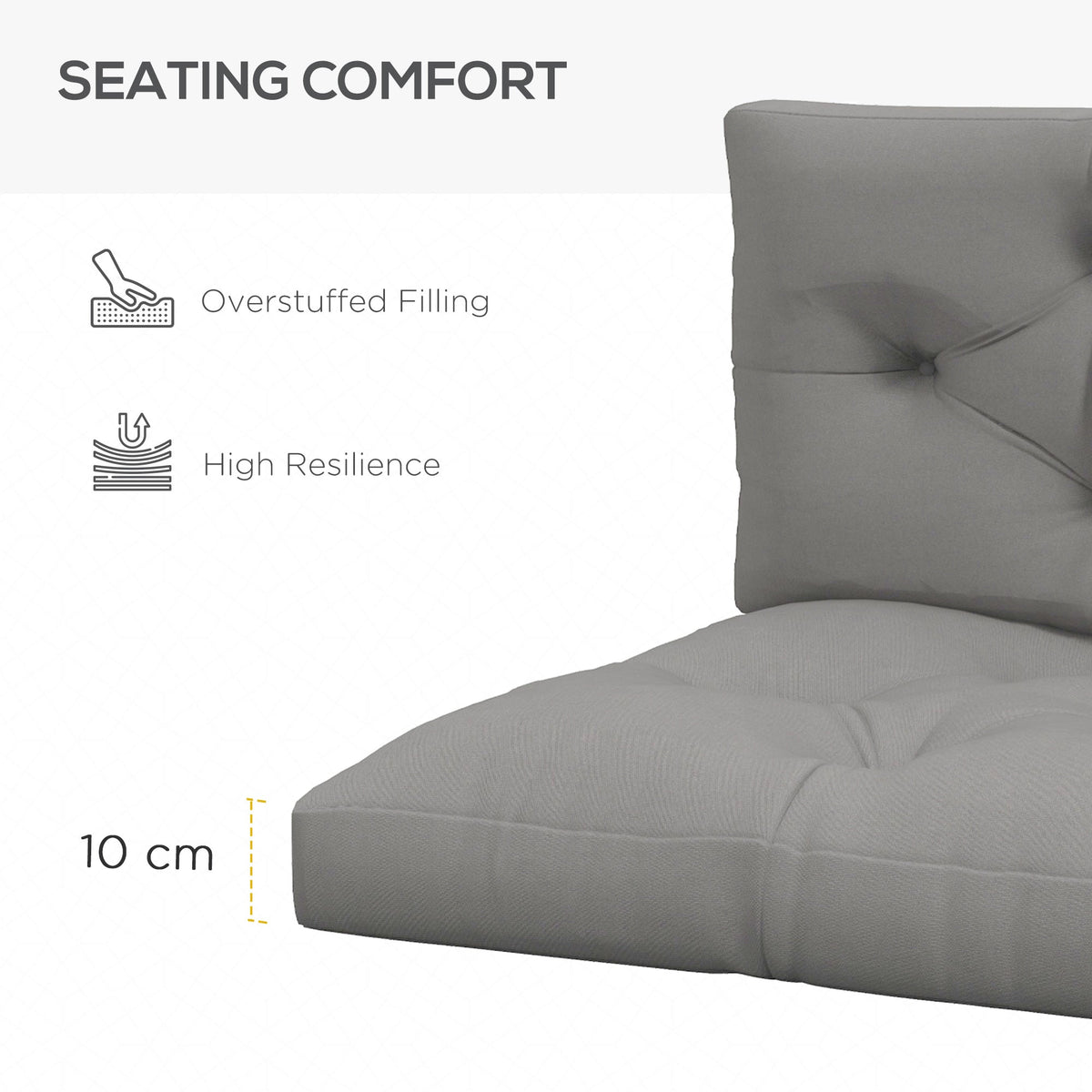 Close-up of the grey seat cushion, showing its thickness and comfortable filling