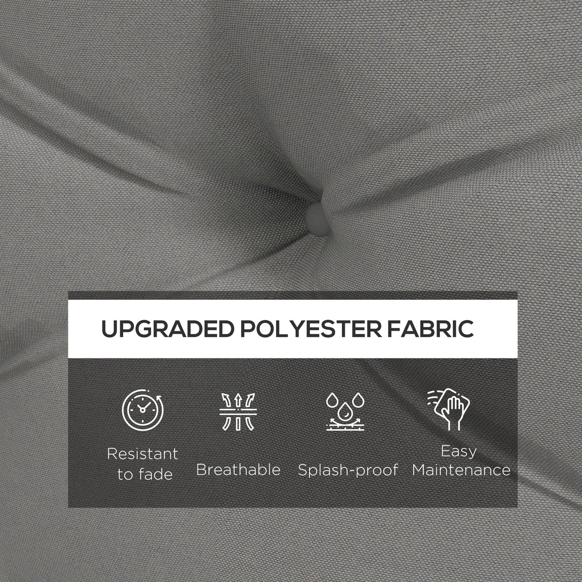 Close-up of the grey cushion fabric, highlighting its texture and durability features