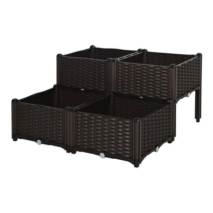 Outsunny 26L Garden Raised Bed showing the brown woven plastic structure from a high angle