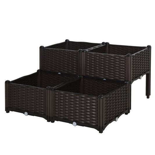 Outsunny 26L Garden Raised Bed showing the brown woven plastic structure from a high angle