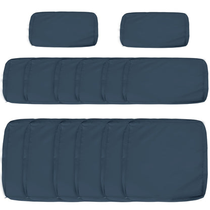 Outsunny Set of 14 Mixed Cushion Covers in blue, showing two large and twelve smaller rectangular covers laid out