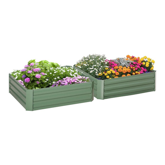 Outsunny Set of 2 291L Raised Garden Bed filled with colourful flowers on a white background