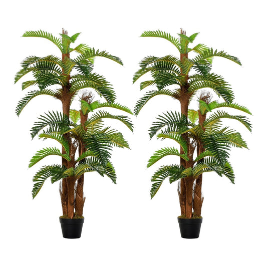 Outsunny Set of 2 Artificial Plant Tropical Palm in Pot standing side by side against a white background