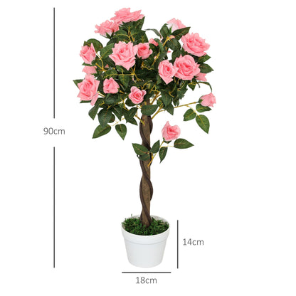 The artificial plants with dimension lines showing the height and pot width