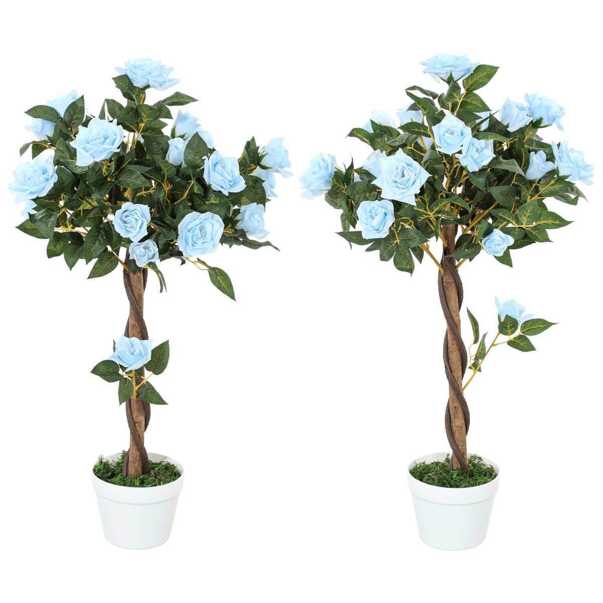 Outsunny Set of 2 Artificial Plants White Rose Floral in Pot displayed side by side on white background