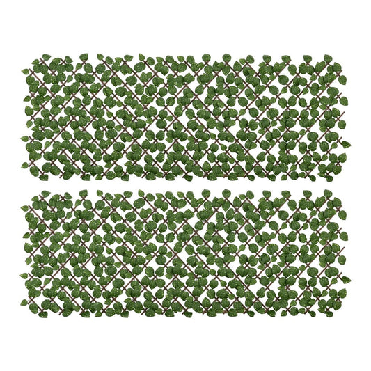 Outsunny Set of 2 Expandable Artificial Trellis Hedges showing two green leaf screens side by side