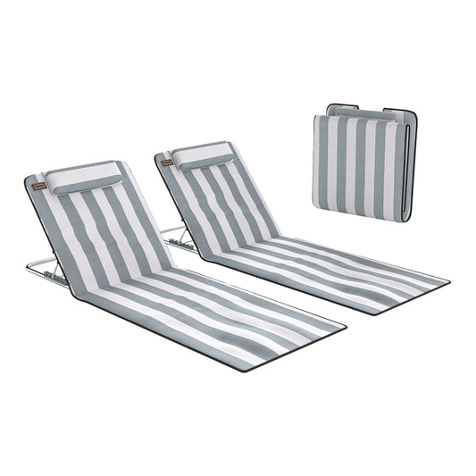 Outsunny Set of 2 Foldable Garden Beach Chair Mat with striped pattern and adjustable backrests