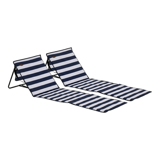 Outsunny Set of 2 Foldable Garden Beach Chair Mat with navy and white stripes