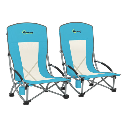 Outsunny Set of 2 Folding Beach Chair in Blue