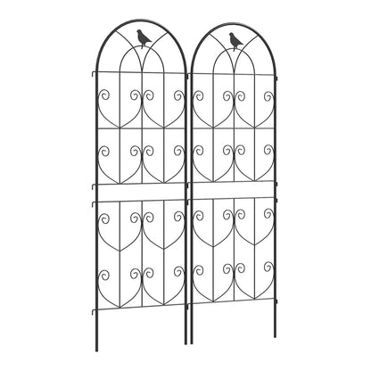 Outsunny Set of 2 Garden Trellis, metal fence panels with decorative bird motif at the top