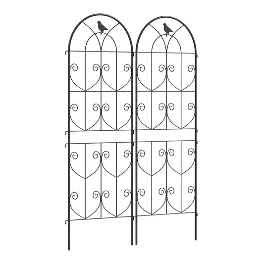 Outsunny Set of 2 Garden Trellis, metal fence panels with decorative bird motif at the top