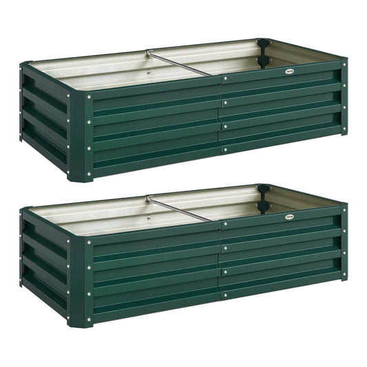 Outsunny Set of 2 Raised Beds in a dark green finish with a sturdy metal frame