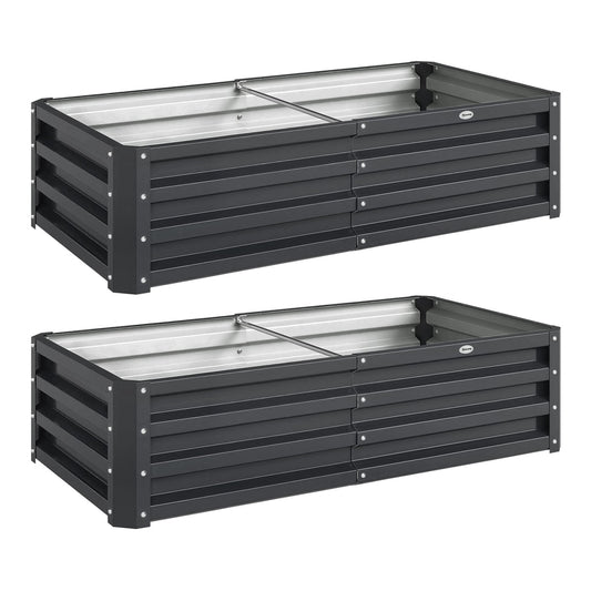 Outsunny Set of 2 Raised Beds, two grey galvanised outdoor planters for herbs and vegetables